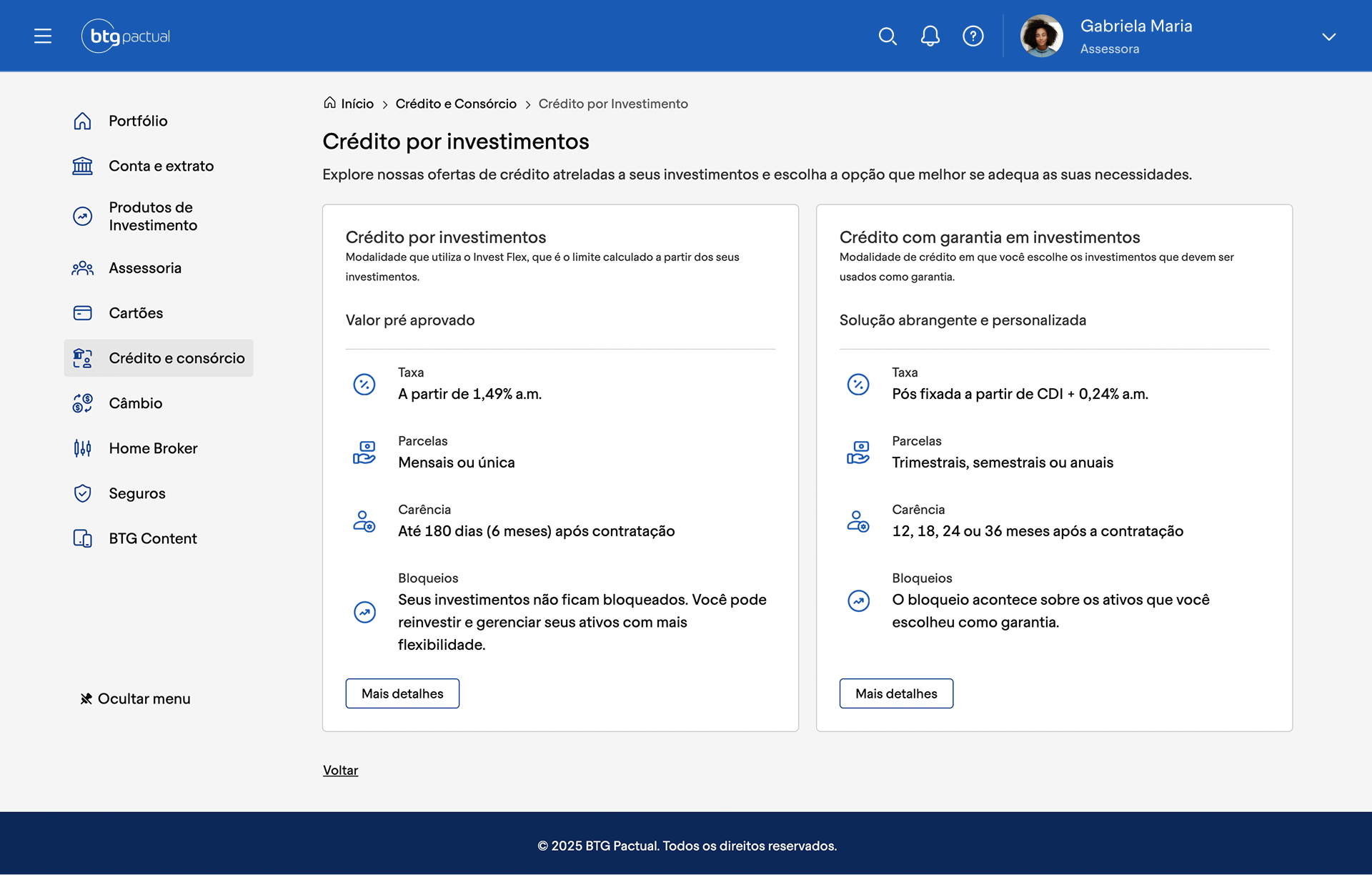 Portal BTG Digital: crédito por investimentos