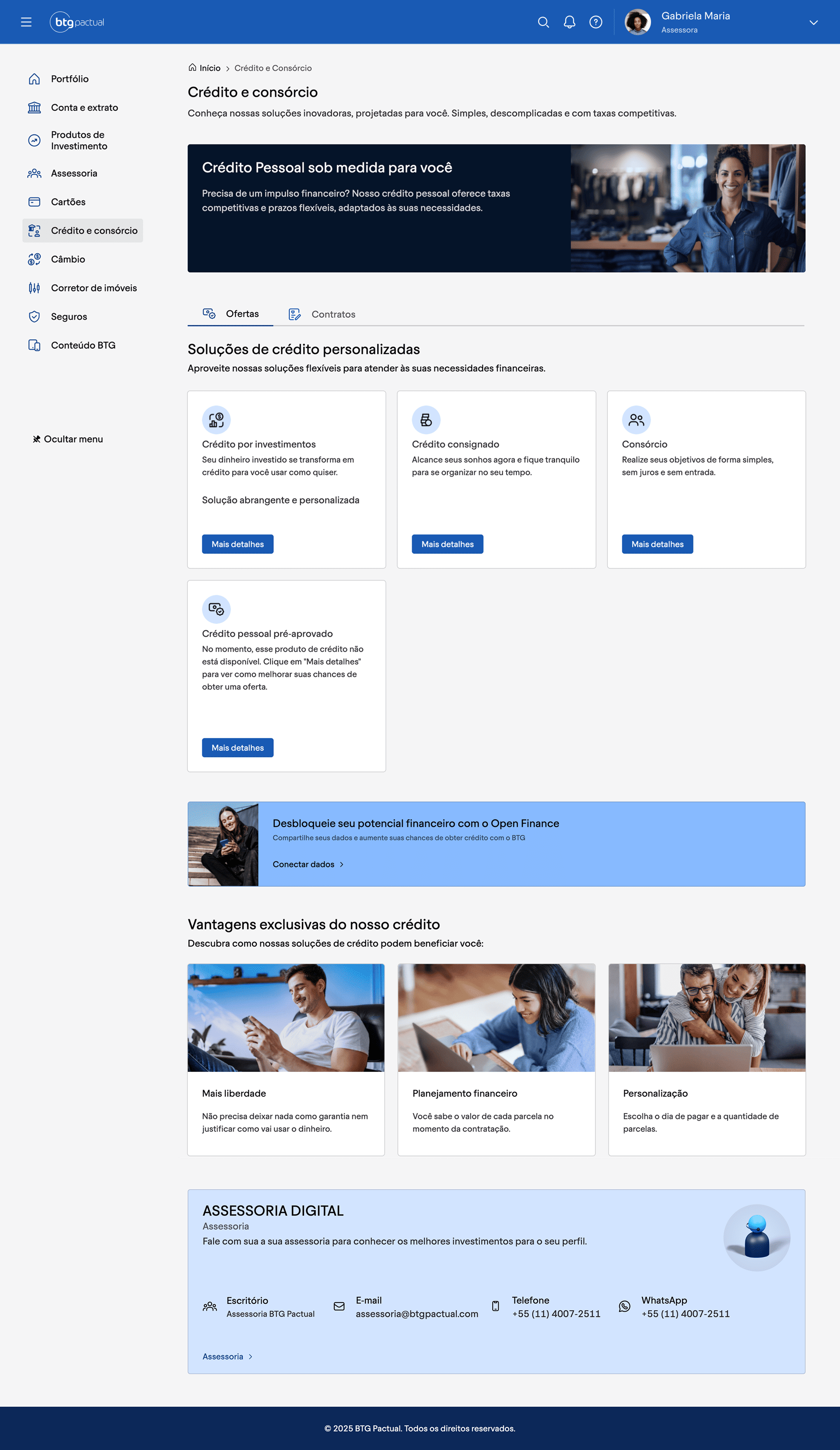 Portal BTG Digital: Crédito e consórcio